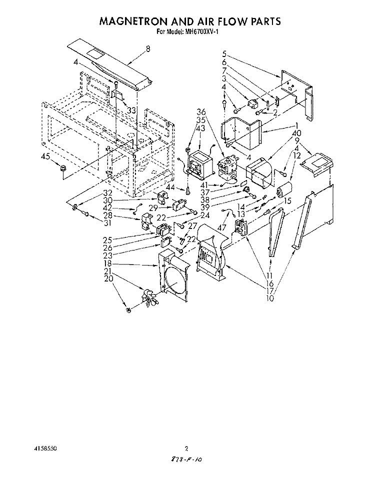 MAGNETRON AND AIR FLOW Diagram and Parts List for MH6700XV1  Whirlpool Microwave
