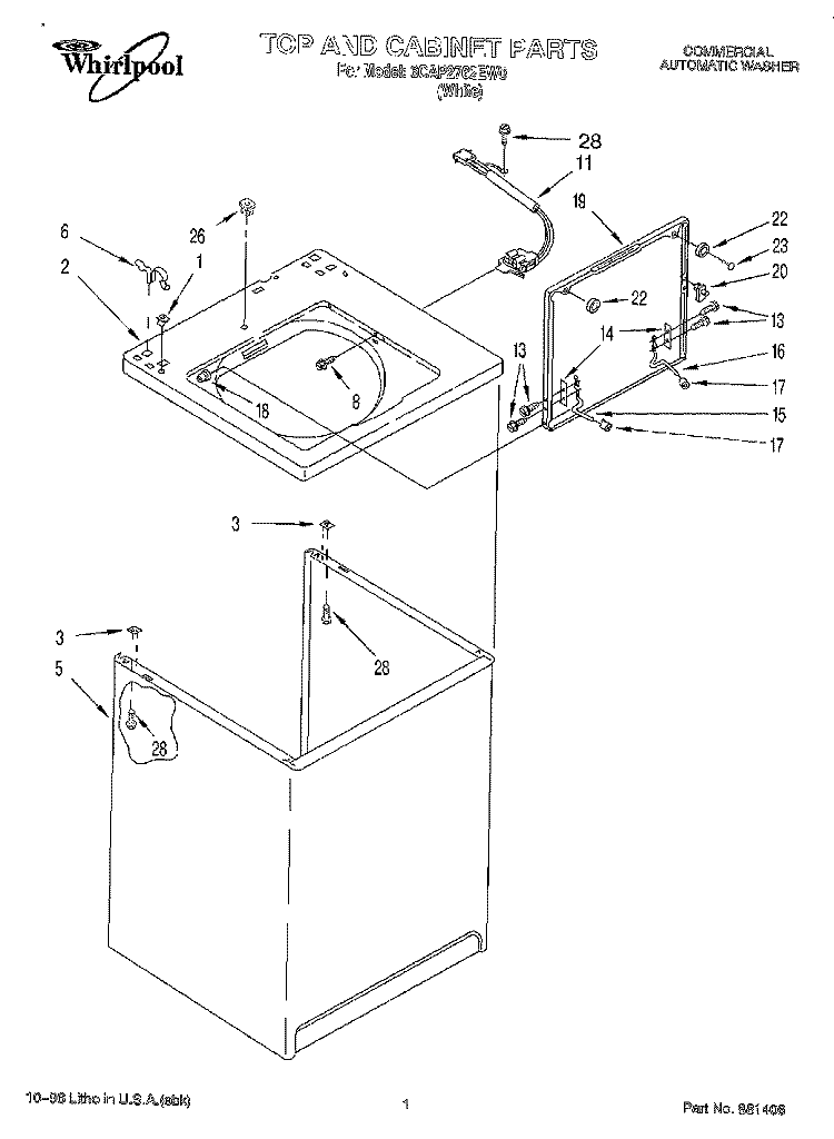 TOP & CABINET Diagram and Parts List for 6CAP2762EW0  Whirlpool Washer