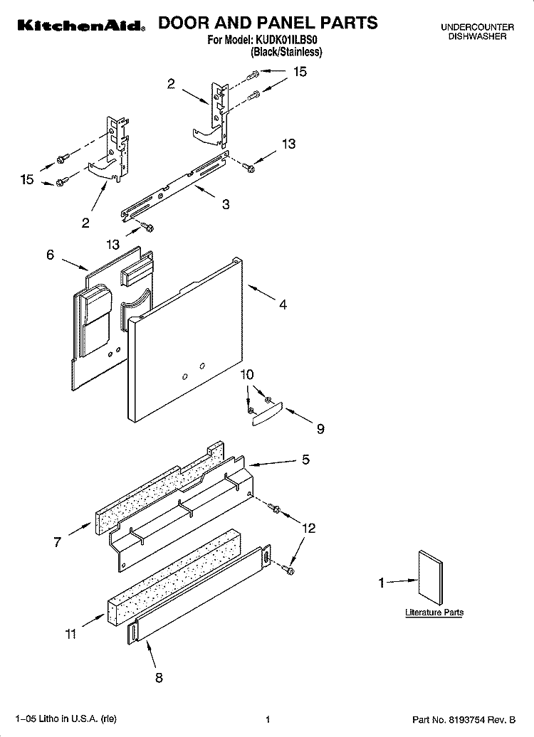 DOOR AND PANEL PARTS Diagram and Parts List for KUDK01ILBS0  KitchenAid Dishwasher
