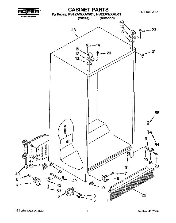 CABINET Diagram and Parts List for RS22AWXAW01  Roper Refrigerator