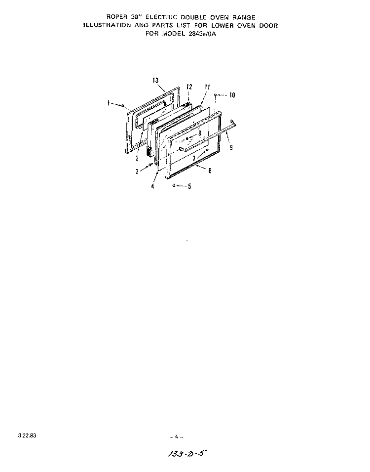 UPPER BODY Diagram and Parts List for 2843W0A  Roper Range