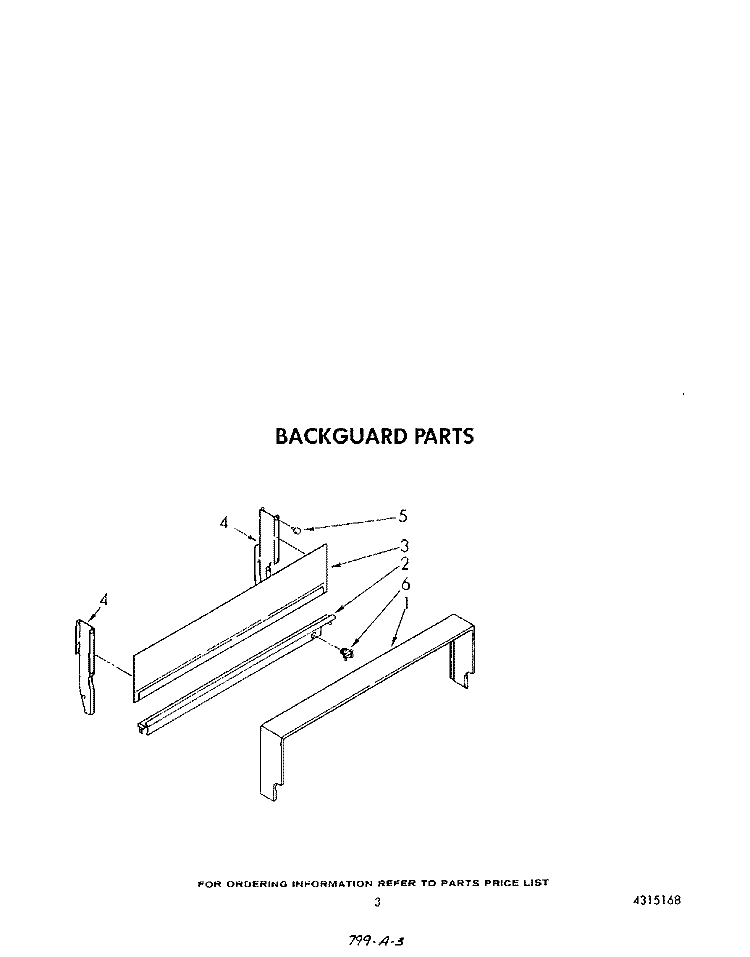 BACKGUARD Diagram and Parts List for SF305EERW2  Whirlpool Range