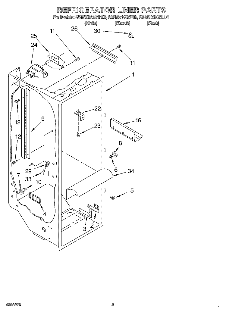 REFRIGERATOR LINER Diagram and Parts List for KSRS25KGBT03  KitchenAid Refrigerator