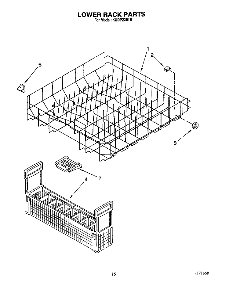 LOWER RACK Diagram and Parts List for KUDP220T6  KitchenAid Dishwasher