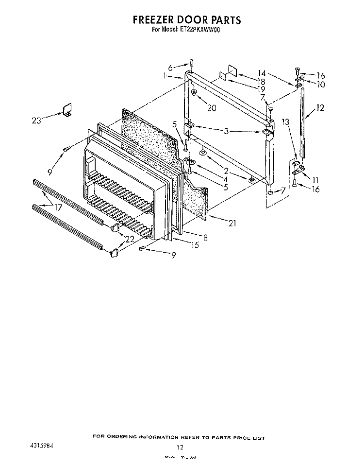 FREEZER DOOR Diagram and Parts List for ET22PKXWW00  Whirlpool Refrigerator