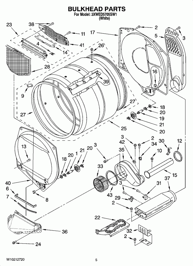 BULKHEAD PARTS, OPTIONAL PARTS (NOT INCLUDED) Diagram and Parts List for 3XWED5705SW1  Whirlpool Dryer
