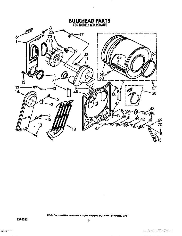 BULKHEAD PARTS Diagram and Parts List for TEDL200WW0  Whirlpool Dryer