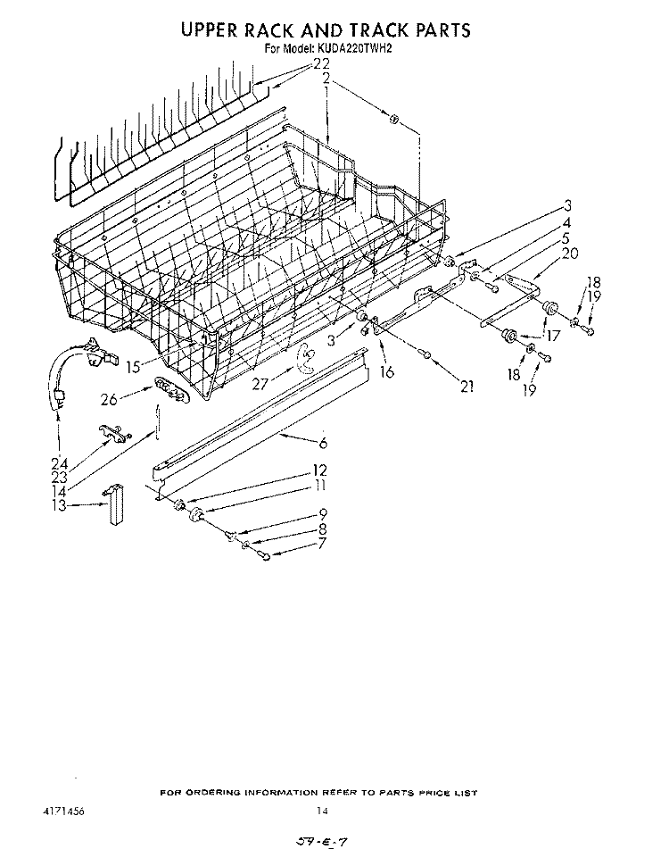 UPPER RACK AND TRACK Diagram and Parts List for KUDA220TWH2  KitchenAid Dishwasher