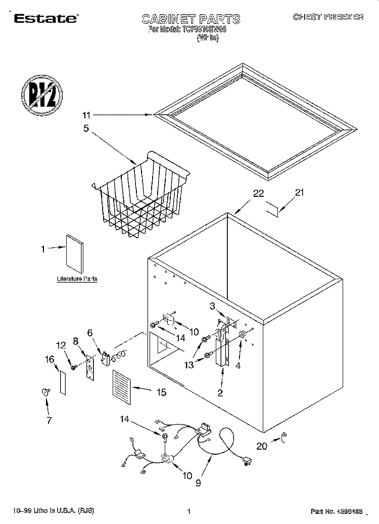 SECTION Diagram and Parts List for TCF0510EW06  Whirlpool Freezer