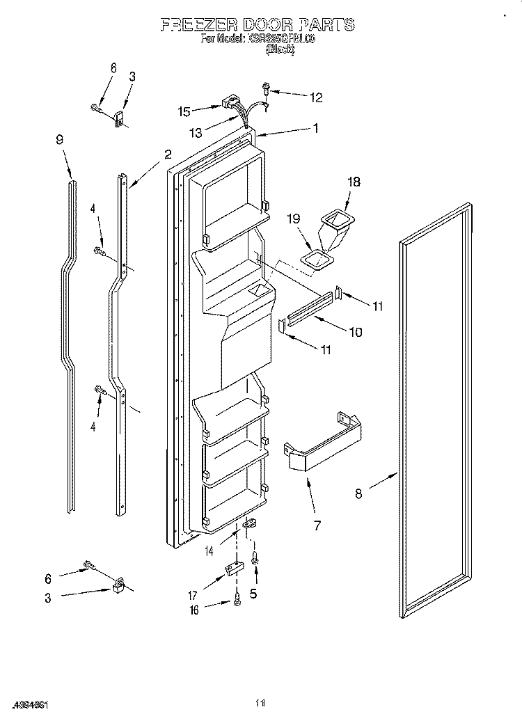 FREEZER DOOR Diagram and Parts List for KSRS25QFBL00  KitchenAid Refrigerator