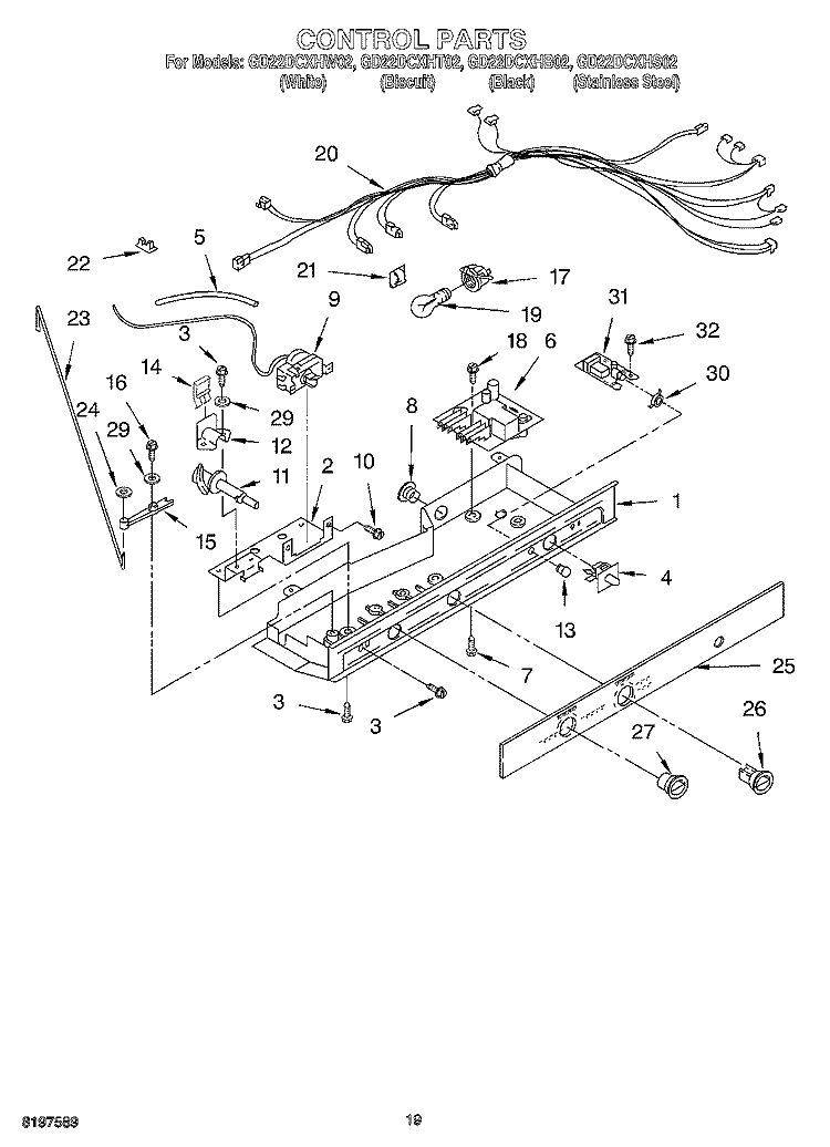 CONTROL Diagram and Parts List for GD22DCXHT02  Whirlpool Refrigerator