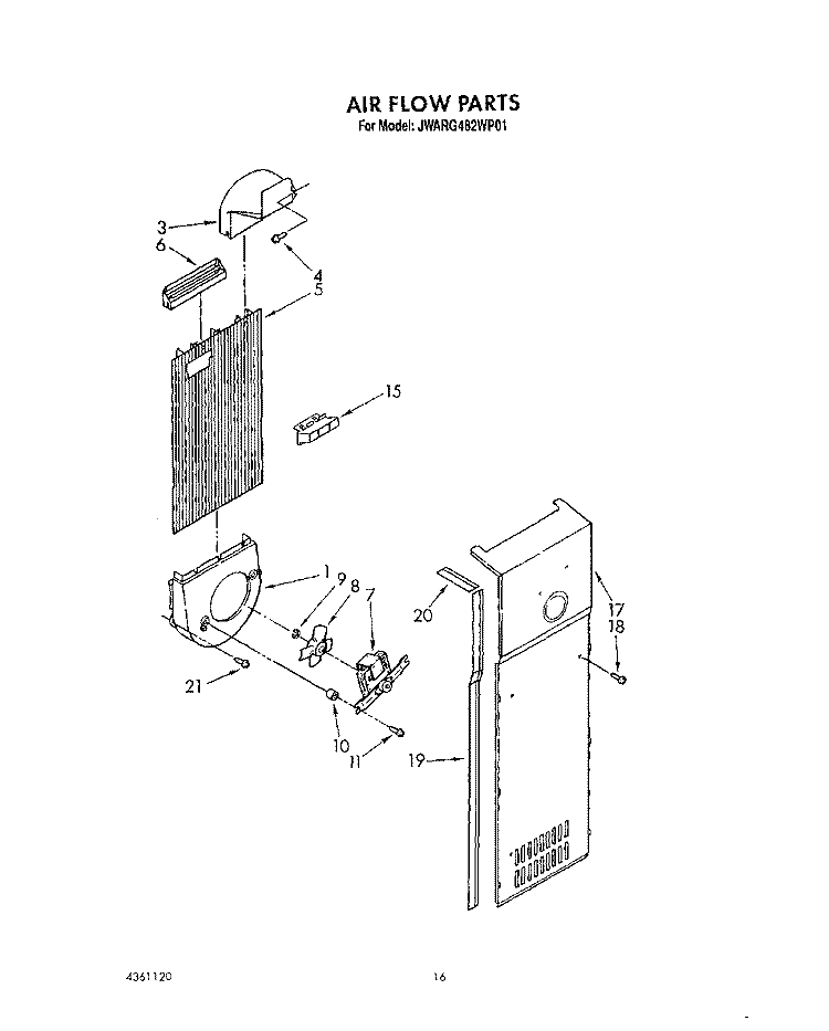 AIR FLOW Diagram and Parts List for JWARG482WP01  Whirlpool Refrigerator
