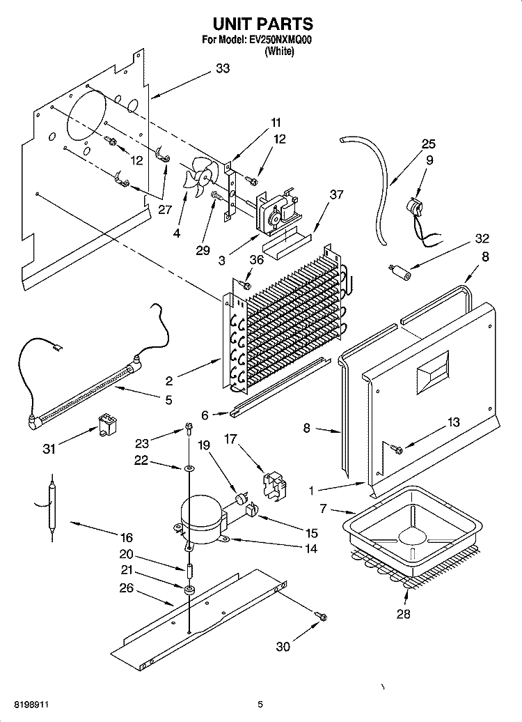 UNIT PARTS Diagram and Parts List for EV250NXMQ00  Whirlpool Freezer