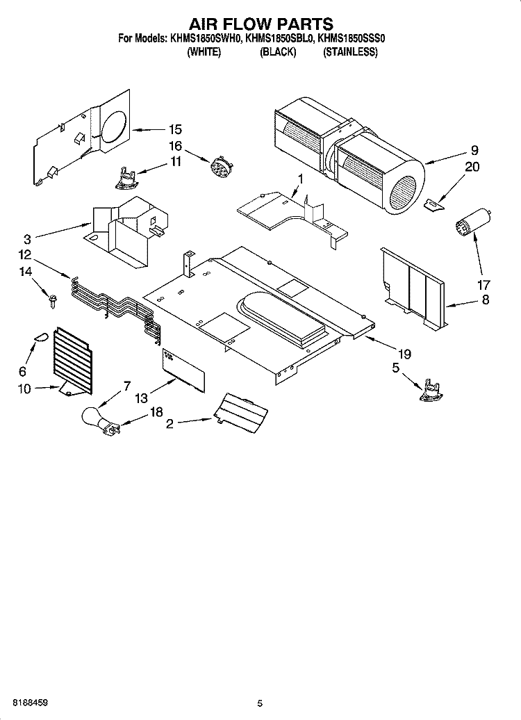 AIR FLOW PARTS Diagram and Parts List for KHMS1850SSS0  KitchenAid Microwave