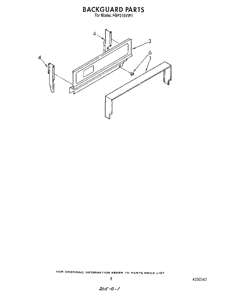 BACKGUARD Diagram and Parts List for FGP315VW1  Roper Range