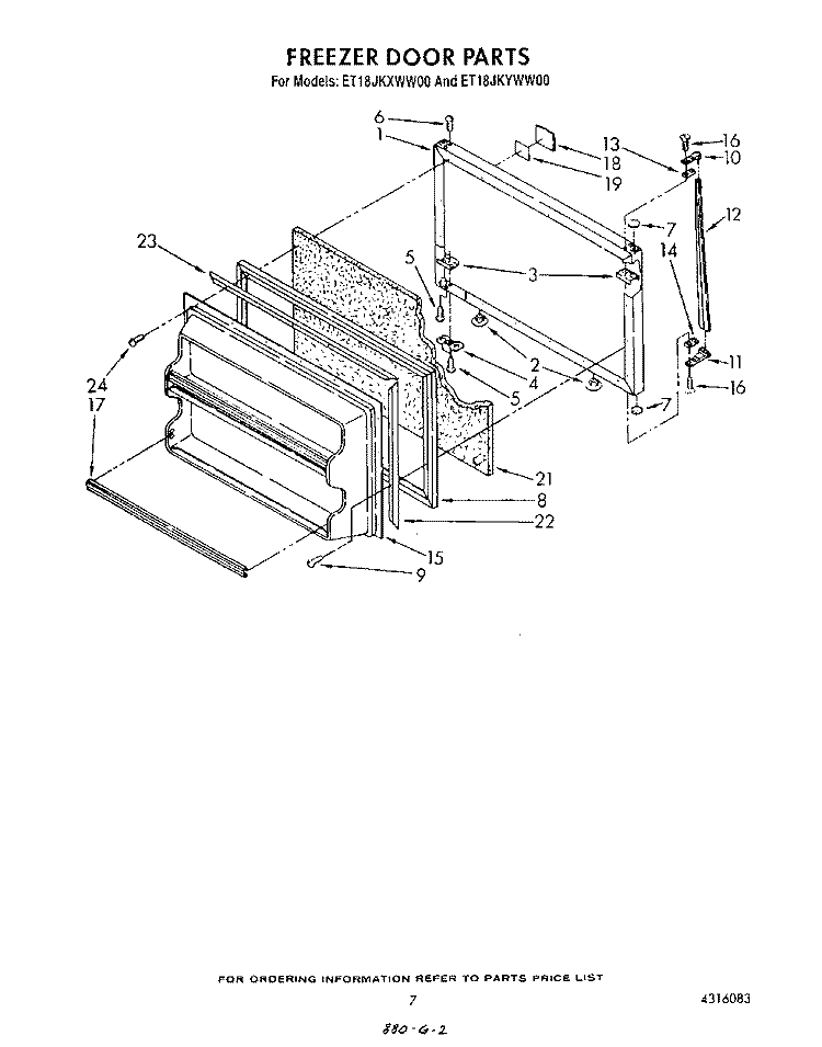 FREEZER DOOR Diagram and Parts List for ET18JKXWW00  Whirlpool Refrigerator