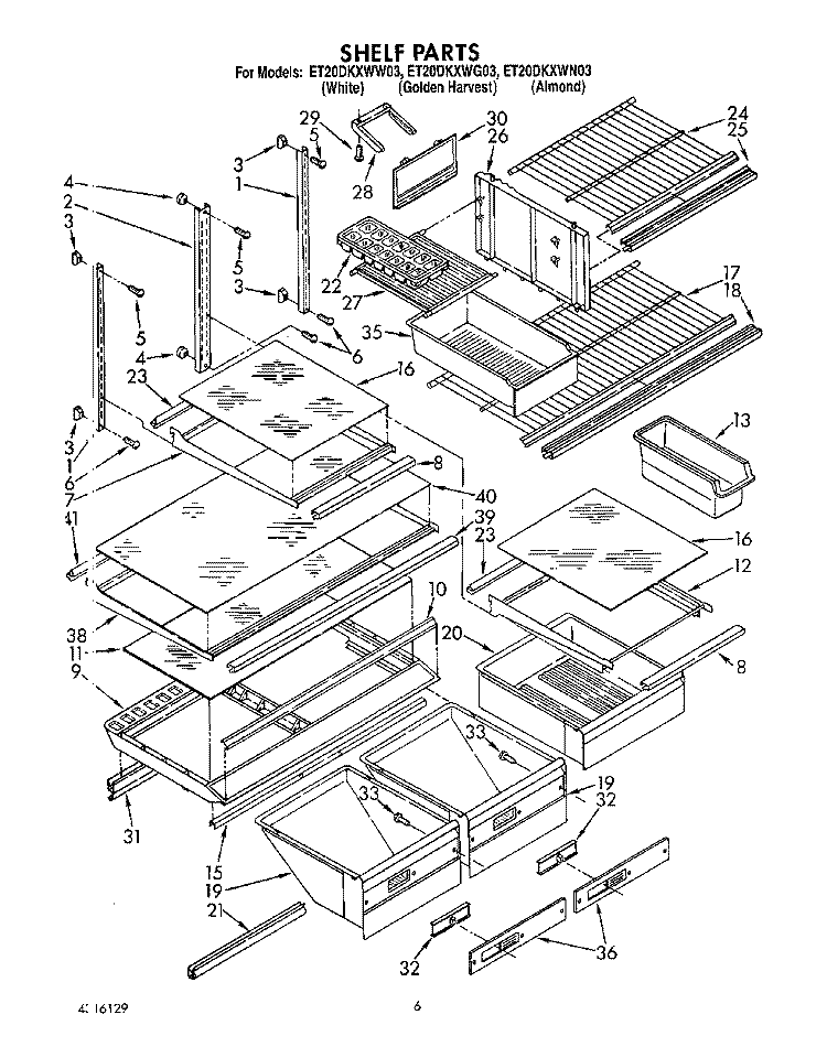 SHELF, LIT/OPTIONAL Diagram and Parts List for ET20DKXWW03  Whirlpool Refrigerator