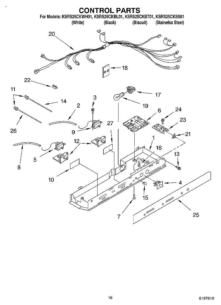 CONTROL Diagram and Parts List for KSRS25CKSS01  KitchenAid Refrigerator