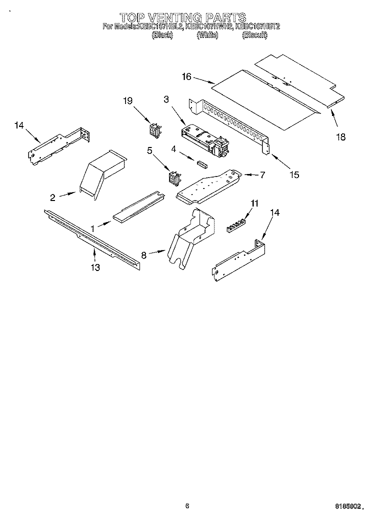 TOP VENTING, OPTIONAL Diagram and Parts List for KEBC107HWH2  KitchenAid Wall Oven