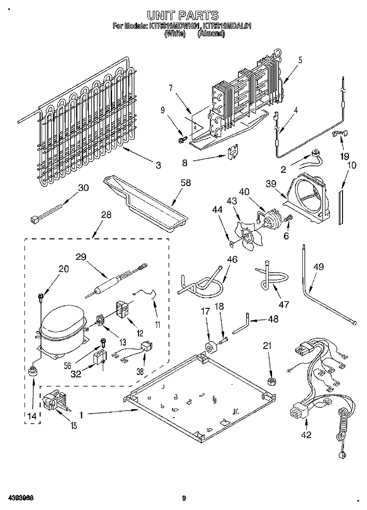 UNIT Diagram and Parts List for KTRS19MDWH01  Whirlpool Refrigerator