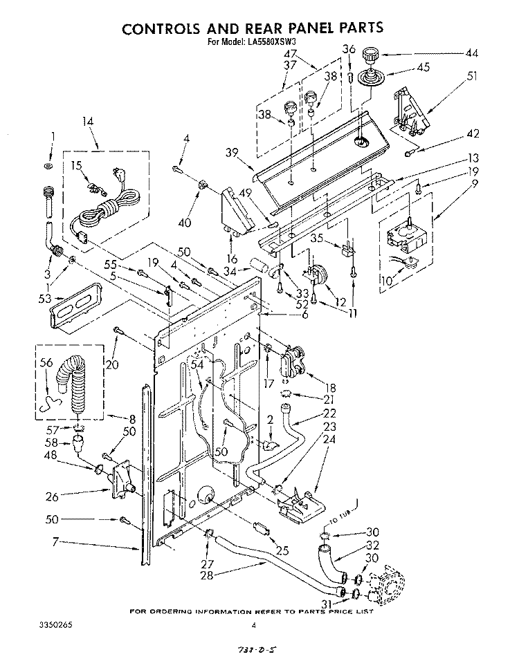 CONTROLS AND REAR PANEL Diagram and Parts List for LA5580XSW3  Whirlpool Washer