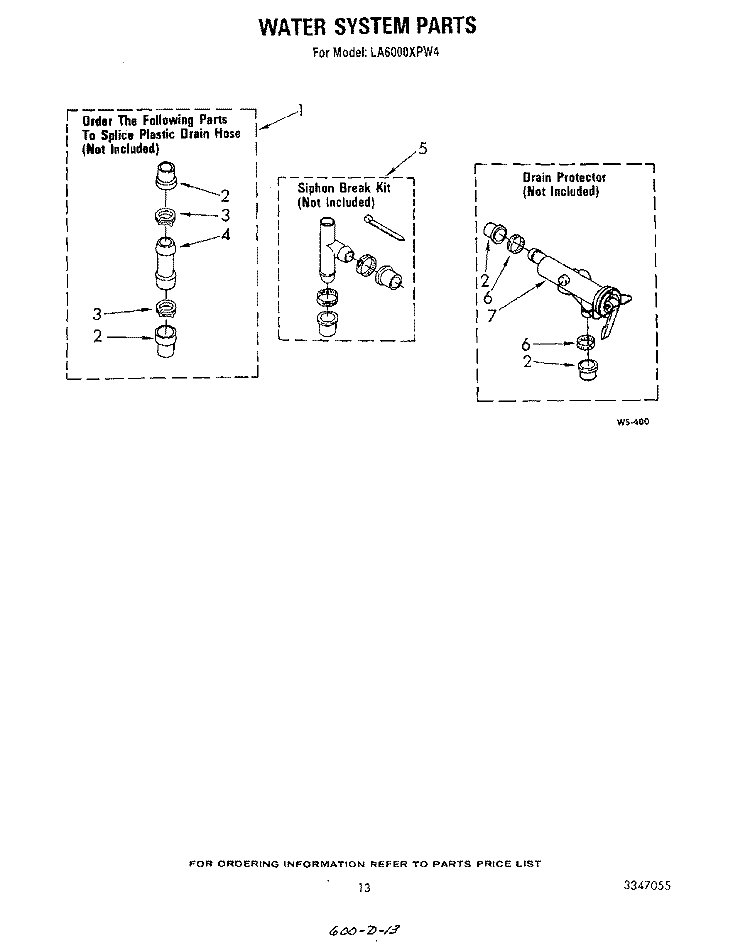 WATER SYSTEM Diagram and Parts List for LA6000XPW4  Whirlpool Washer