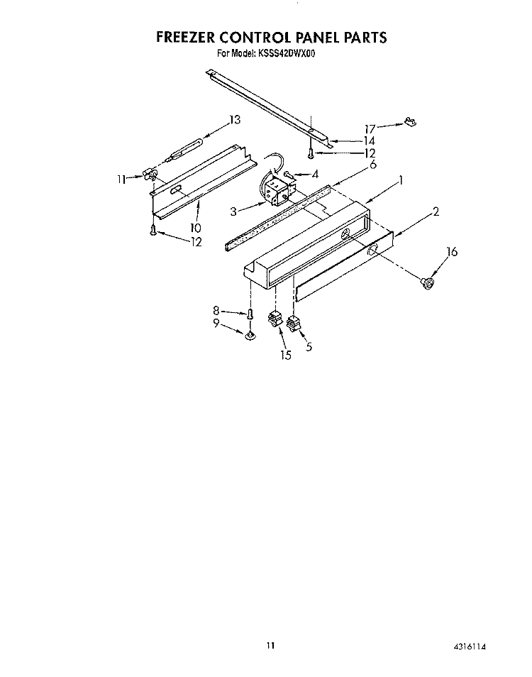 FREEZER CONTROL PANEL Diagram and Parts List for KSSS42DWX00  KitchenAid Refrigerator