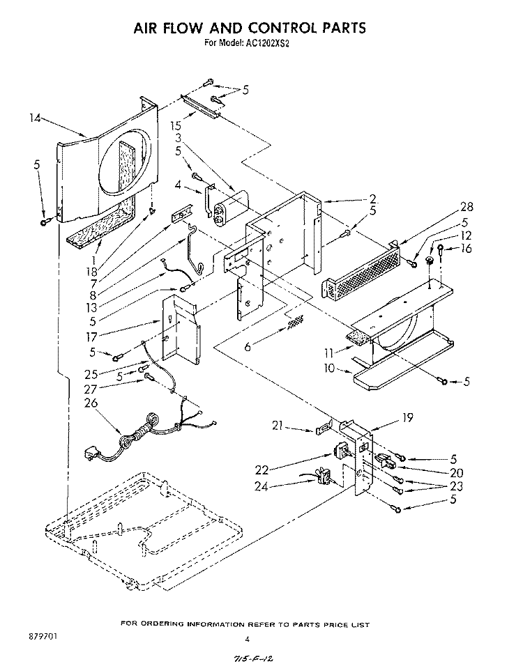 AIRFLOW AND CONTROL Diagram and Parts List for AC1202XS2  Whirlpool Air Conditioner
