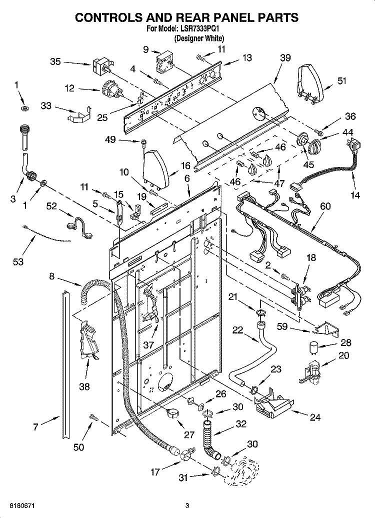 CONTROLS AND REAR PANEL PARTS Diagram and Parts List for LSR7333PQ1  Whirlpool Washer