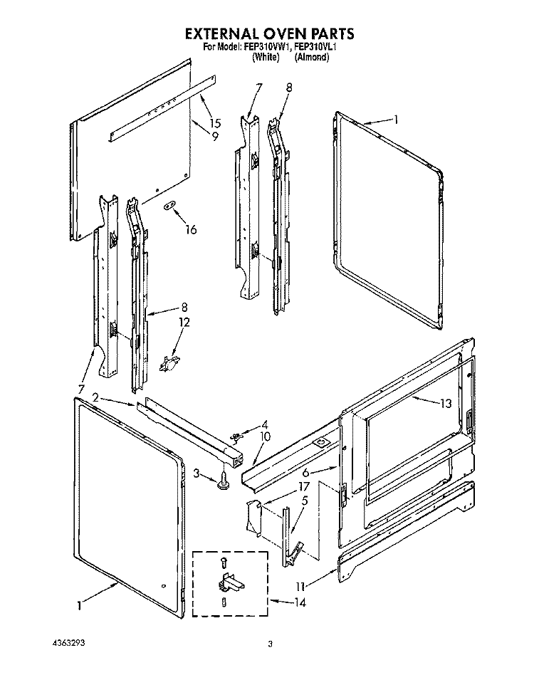 EXTERNAL OVEN Diagram and Parts List for FEP310VL1  Roper Range