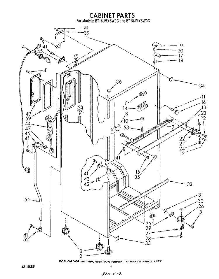 CABINET Diagram and Parts List for ET18JMYSN0C  Whirlpool Refrigerator