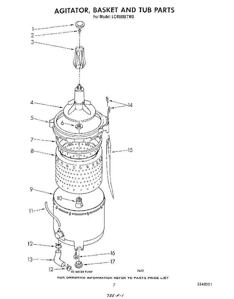 AGITATOR, BASKET AND TUB Diagram and Parts List for LC4900XTN0  Whirlpool Washer