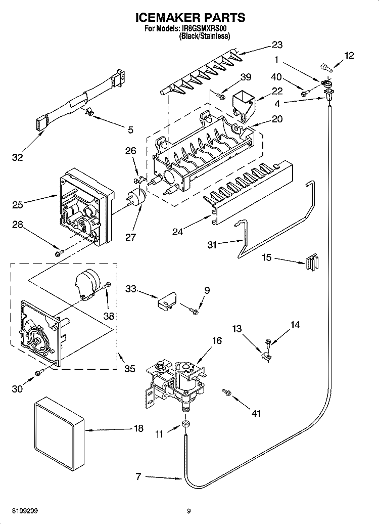 ICEMAKER PARTS Diagram and Parts List for IR8GSMXRS00  Whirlpool Refrigerator