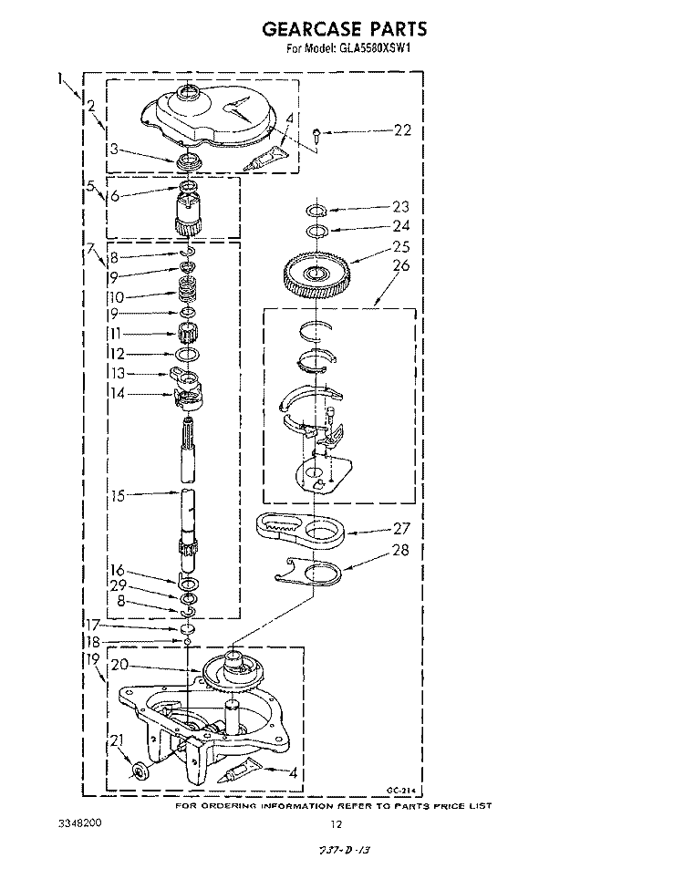 GEARCASE Diagram and Parts List for GLA5580XSW1  Whirlpool Washer