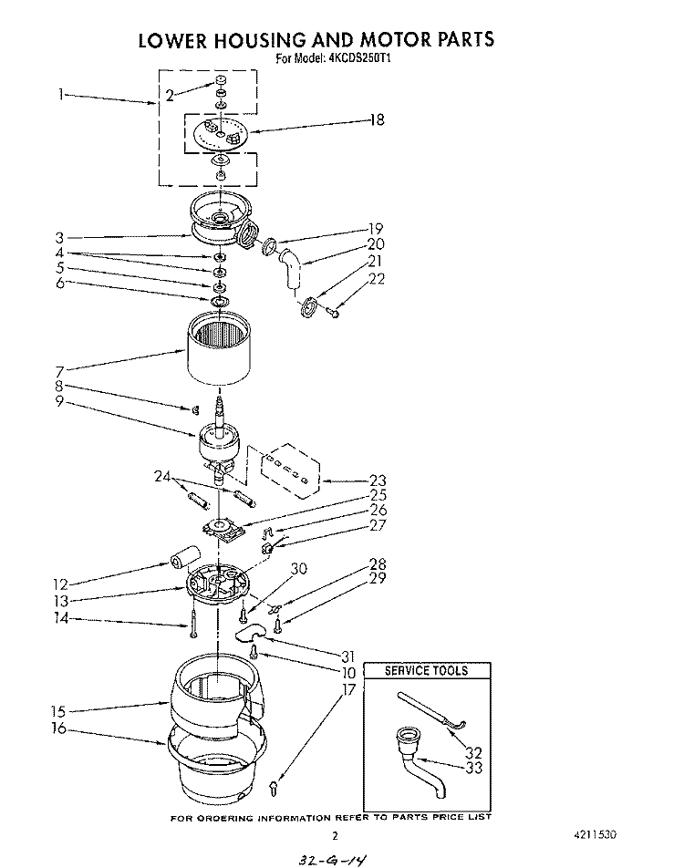 SECTION Diagram and Parts List for 4KCDS250T1  KitchenAid Food Waste Disposer