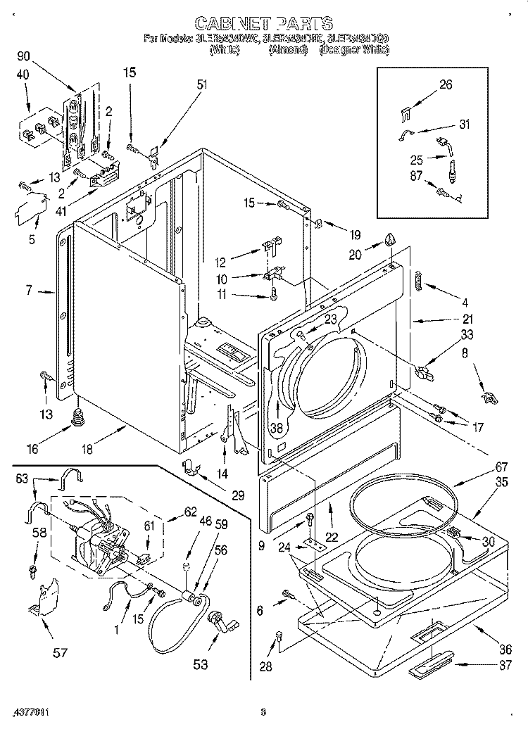 SECTION Diagram and Parts List for 3LER5434DN0  Whirlpool Dryer
