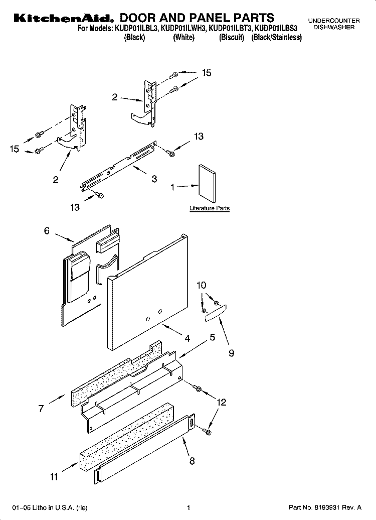 DOOR AND PANEL PARTS Diagram and Parts List for KUDP01ILBS3  KitchenAid Dishwasher