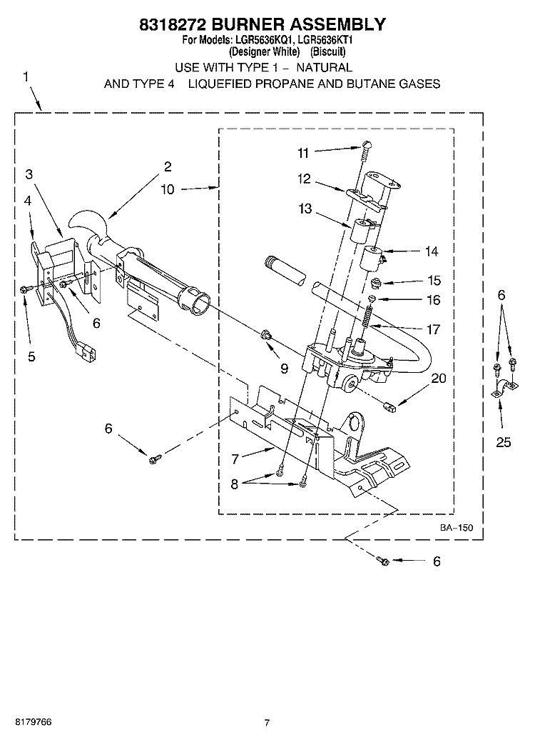 8318272 BURNER ASSEMBLY Diagram and Parts List for LGR5636KT1  Whirlpool Dryer