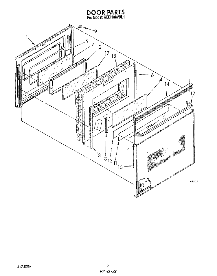 DOOR Diagram and Parts List for KEBI100VBL1  KitchenAid Wall Oven