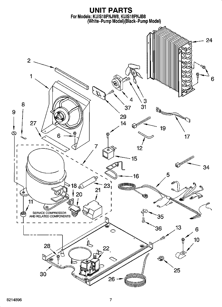 UNIT PARTS, OPTIONAL PARTS (NOT INCLUDED) Diagram and Parts List for KUIS18PNJW8  KitchenAid Ice Maker