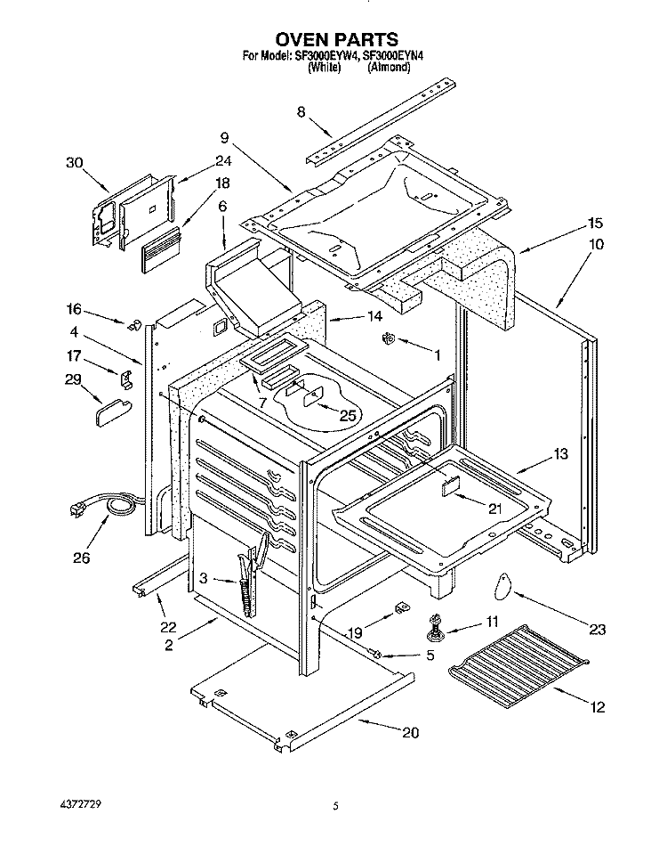 OVEN Diagram and Parts List for SF3000EYN4  Whirlpool Range