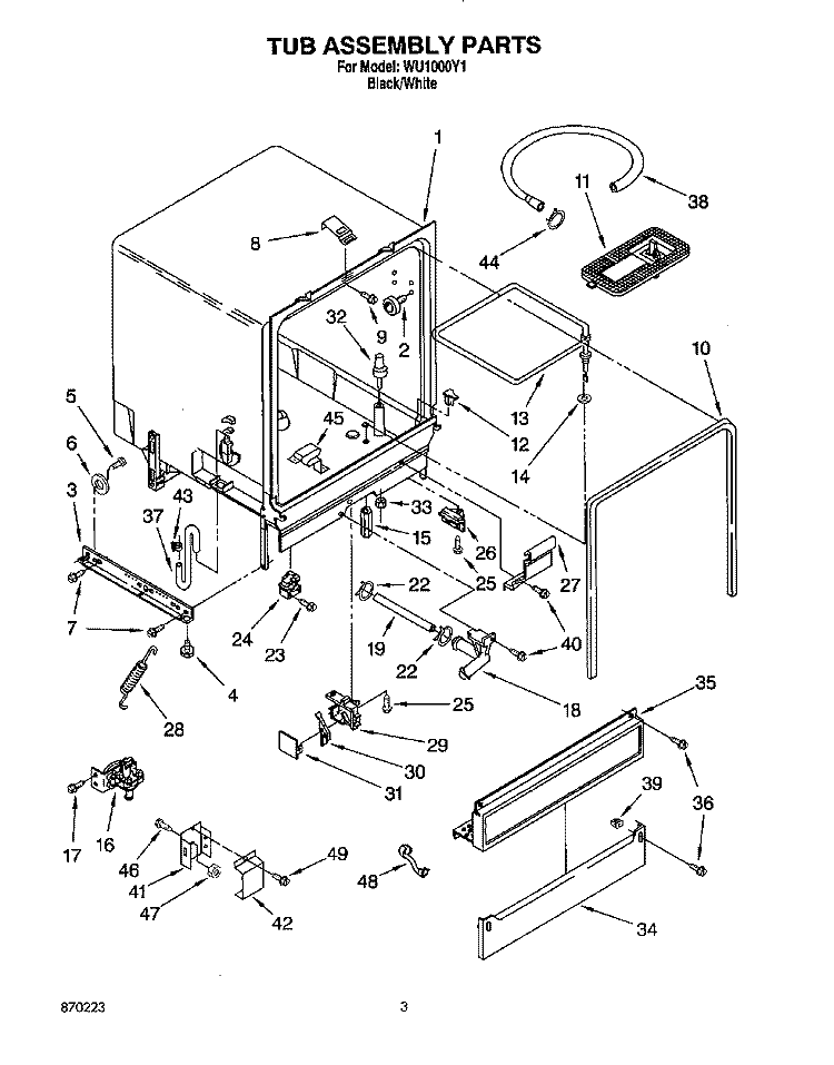 TUB ASSEMBLY, LIT/OPTIONAL Diagram and Parts List for WU1000Y1  Roper Dishwasher