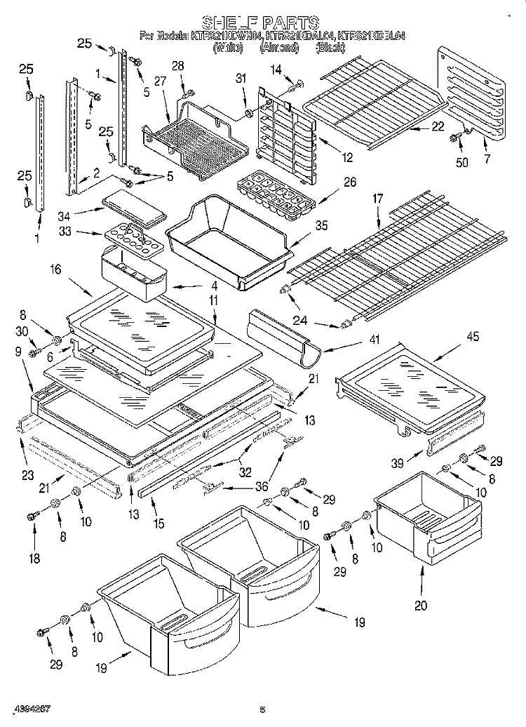 SHELF Diagram and Parts List for KTRS21KDAL04  KitchenAid Refrigerator