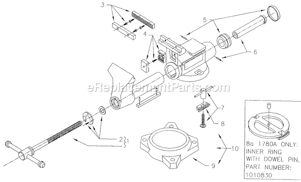 Page A Diagram and Parts List for 1780A After 1998 Wilton Vise