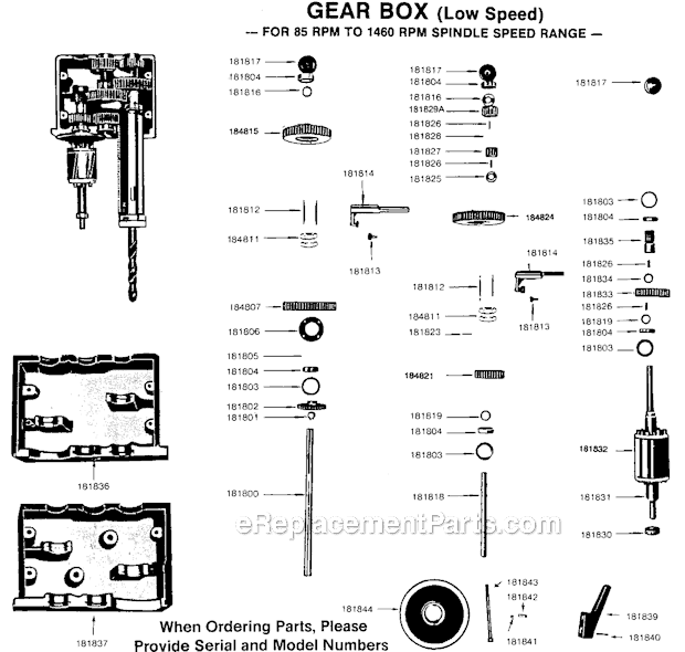 Gear Box (85 Rpm - 1460 Rpm) Diagram and Parts List for 24514  Wilton Drill Press