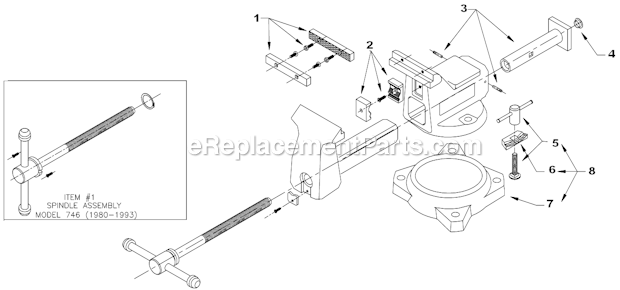 Page A Diagram and Parts List for 746 1980-1993 Wilton Vise