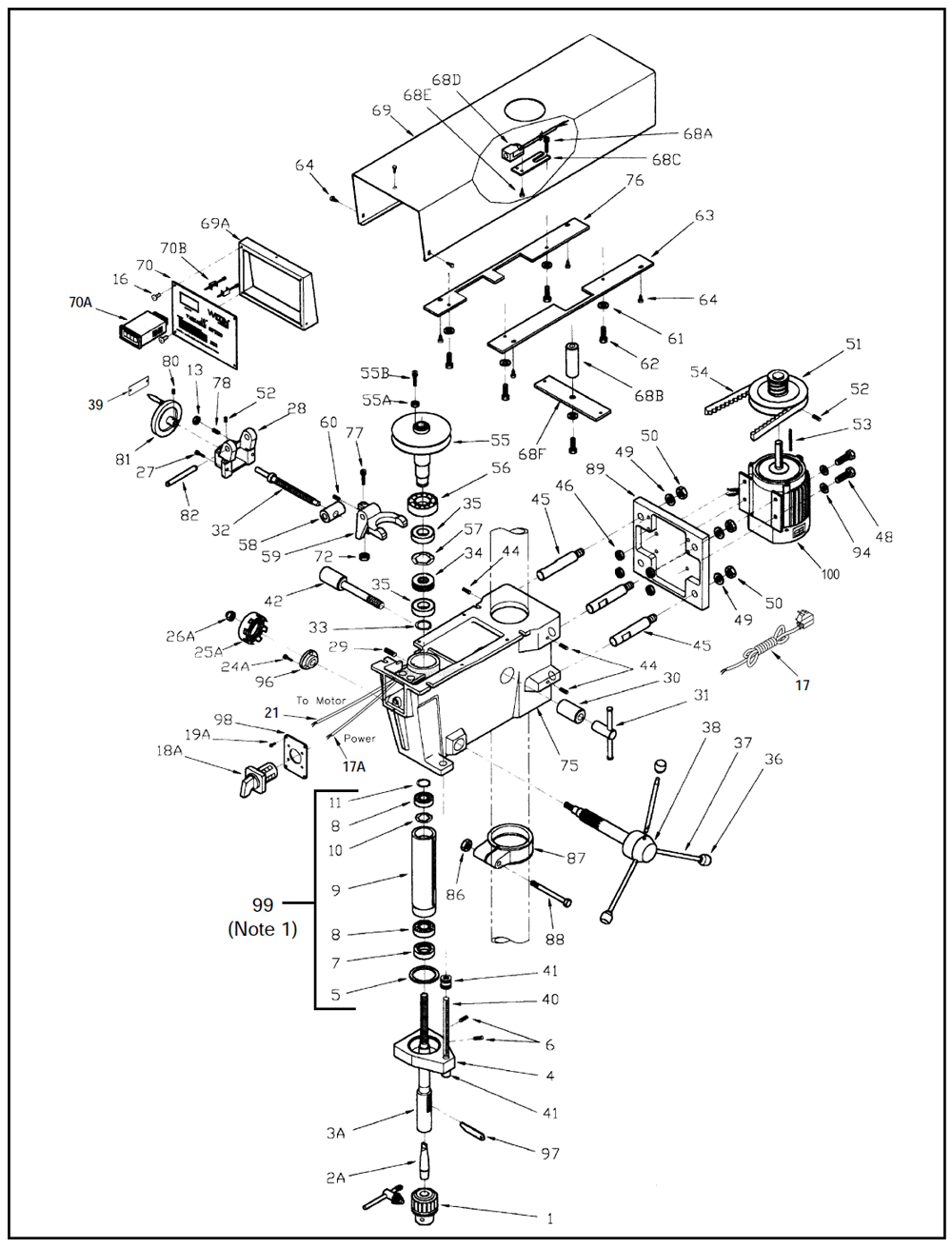 Fig-0 Diagram and Parts List for A5816  Wilton Drill Press