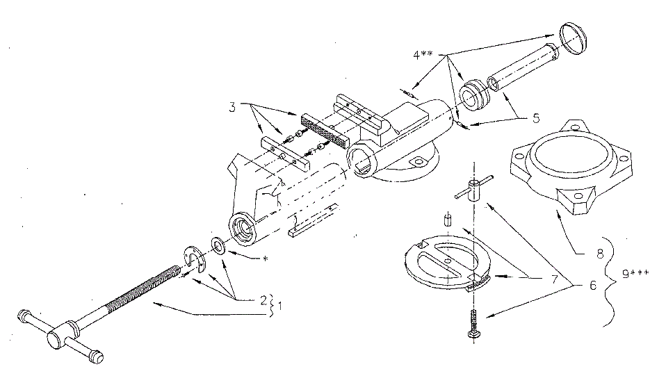 Parts List Diagram and Parts List for 600N 10107 Wilton Vise