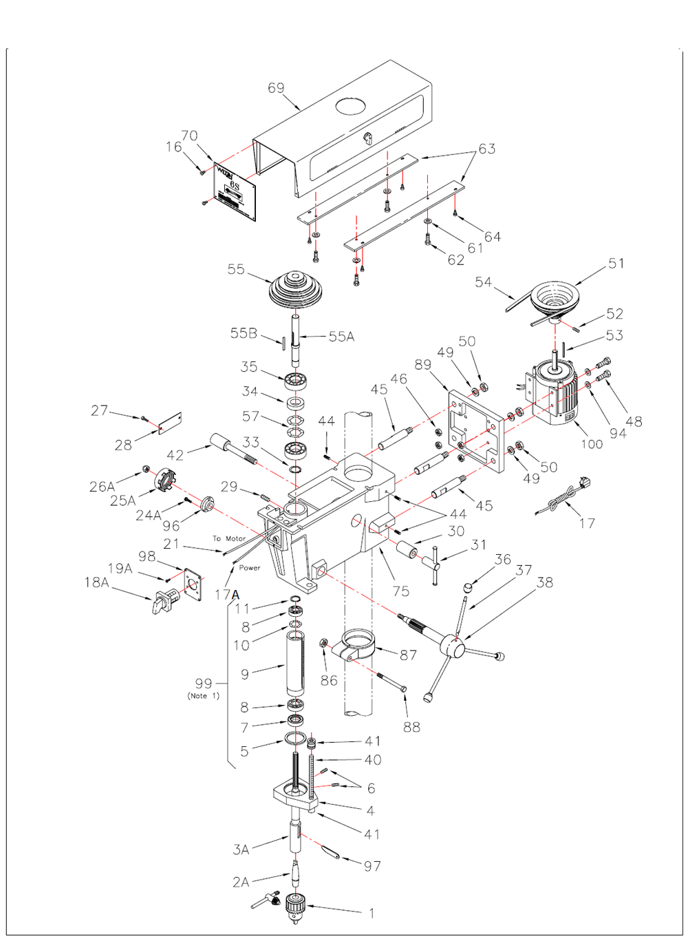Fig-0 Diagram and Parts List for A3836  Wilton Drill Press