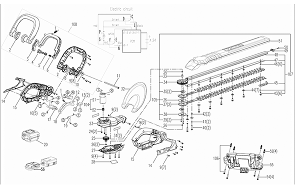 Worx Wg265 Diagram and Parts List for WG265  Worx Hedge Trimmer